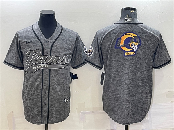 Men's Los Angeles Rams Gray Team Big Logo With Patch Cool Base Stitched Baseball Jersey